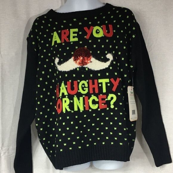 Merry Christmas sweater black green red Medium NWT all embroidered - Picture 1 of 4